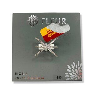New Fleur Rhodium Criss Cross Silver Ring Size 7
